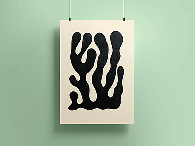 Abstract Coral Art Print Poster I Modern Minimalist Black Wall Decor