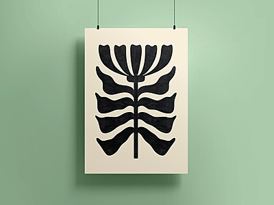 Black Abstract Floral Art Print I Modern Manimalistic Poster