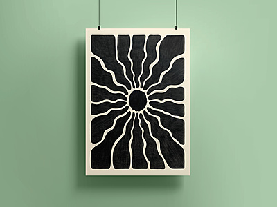 Black White Sunburst Poster I Retro Wall Art