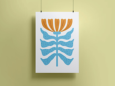 Blue Orange Floral Poster I Abstract Botanical Art