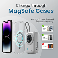 Portronics Power Shutter 20000mAh 15W Magnetic Wireless Fast Charging Powerbank with in-Built Type C & 8 Pin Cable, 22.5W Type C PD Output, Type C Bidirectional Port, LED Display (Black)