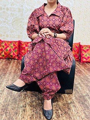 Premium Ajrakh Co-Ord Set Catalogue 1-Wine Premium Ajrakh Co-Ord Set Catalogue 1-Wine