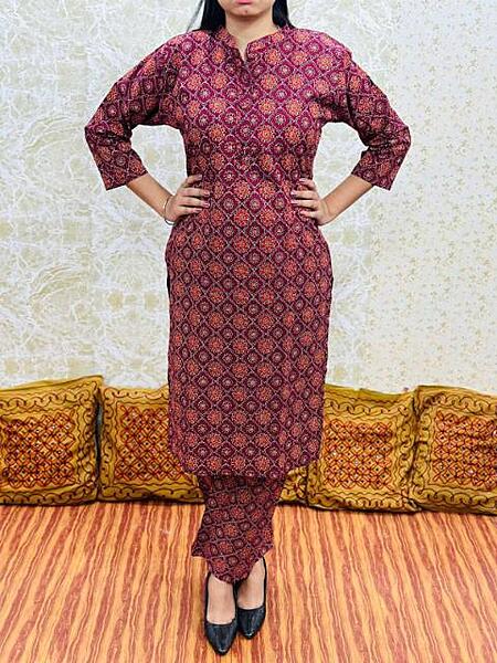 Premium Ajrakh Co-Ord Set Catalogue 3-Burgundy-1