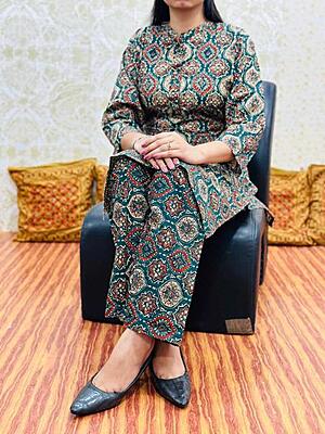 Premium Ajrakh Co-Ord Set Catalogue 3-Teal-2