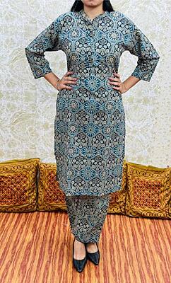 Premium Ajrakh Co-Ord Set Catalogue 3-Turquoise-1