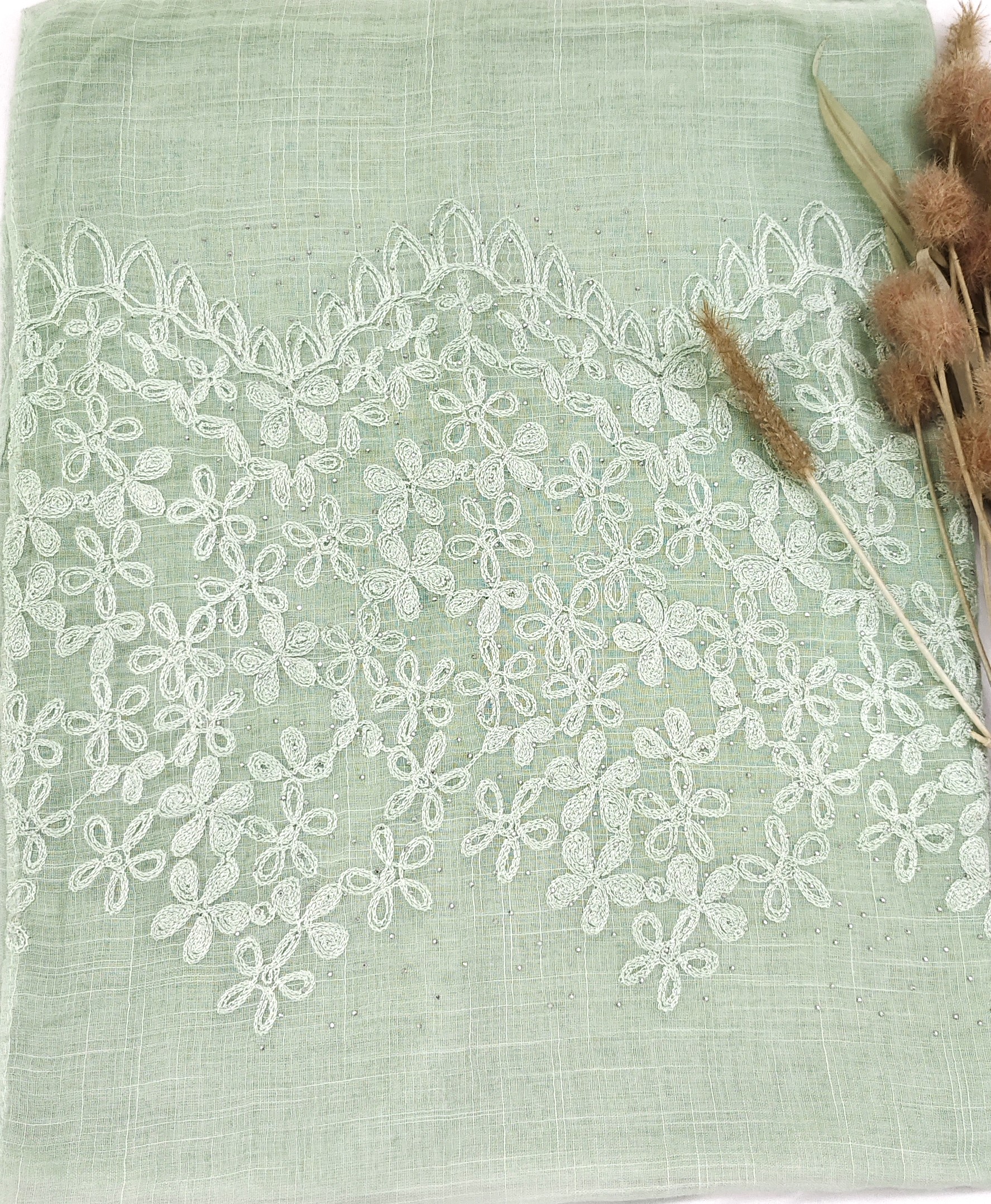 Premium Soft Cotton Embroidery with Crystal Stone