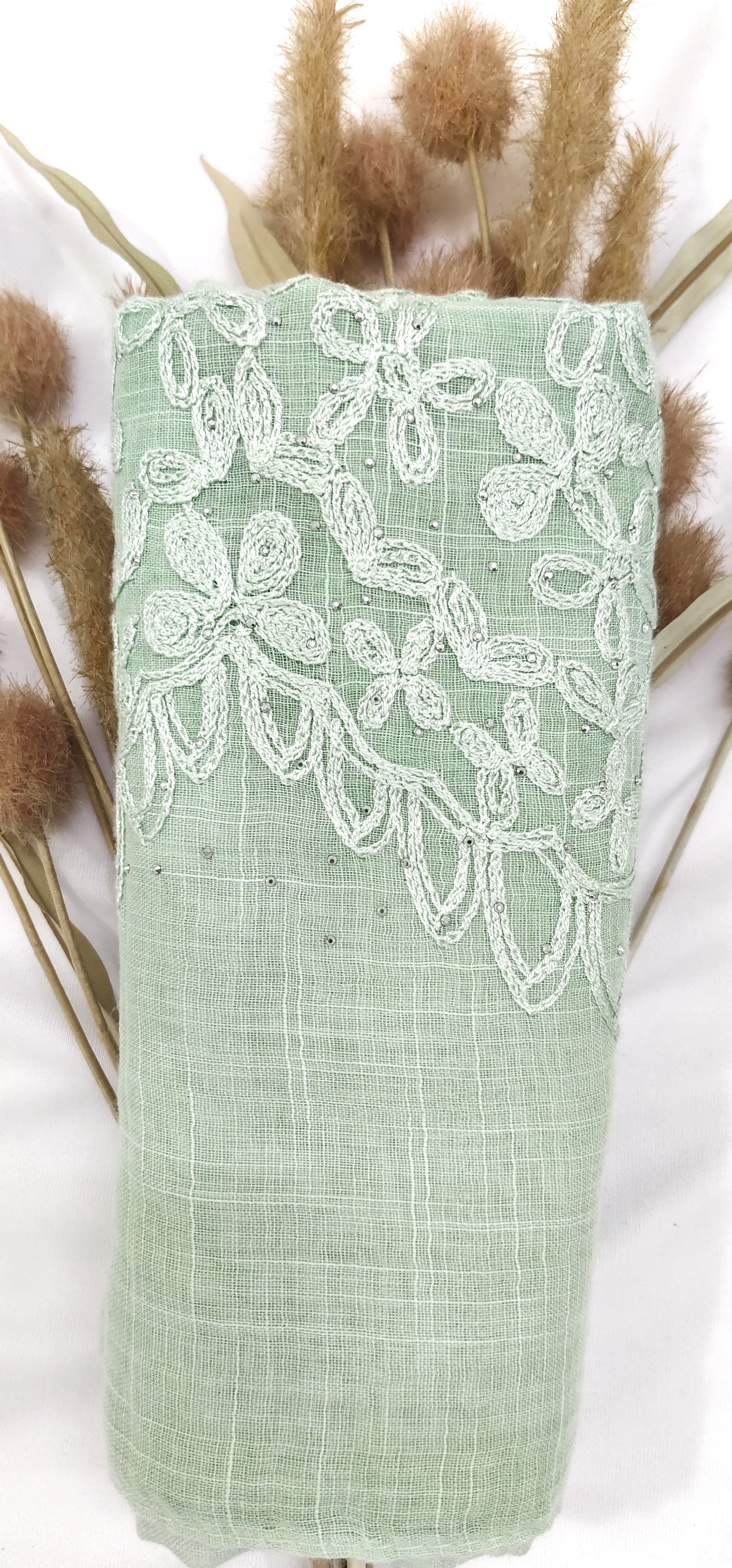 Premium Soft Cotton Embroidery with Crystal Stone