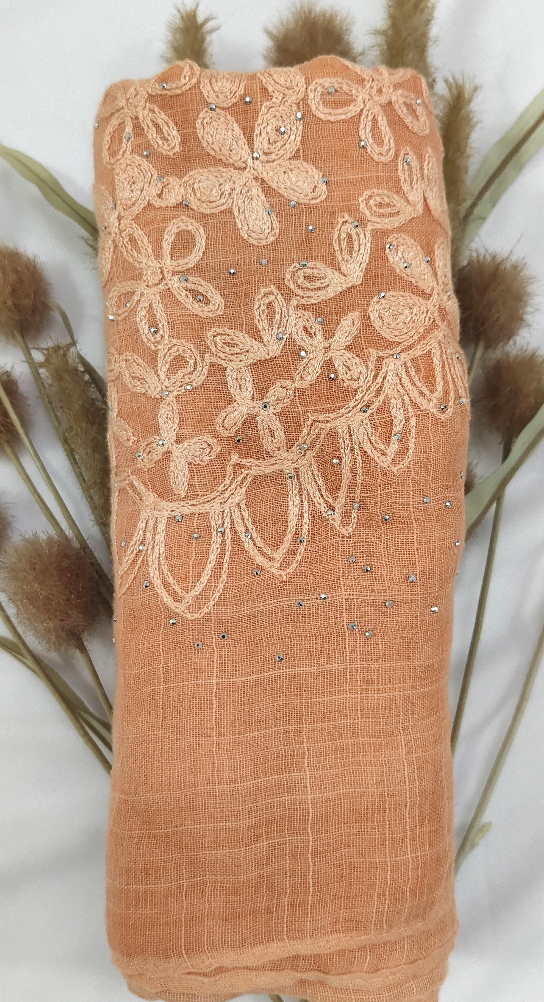 Premium Soft Cotton Embroidery with Crystal Stone