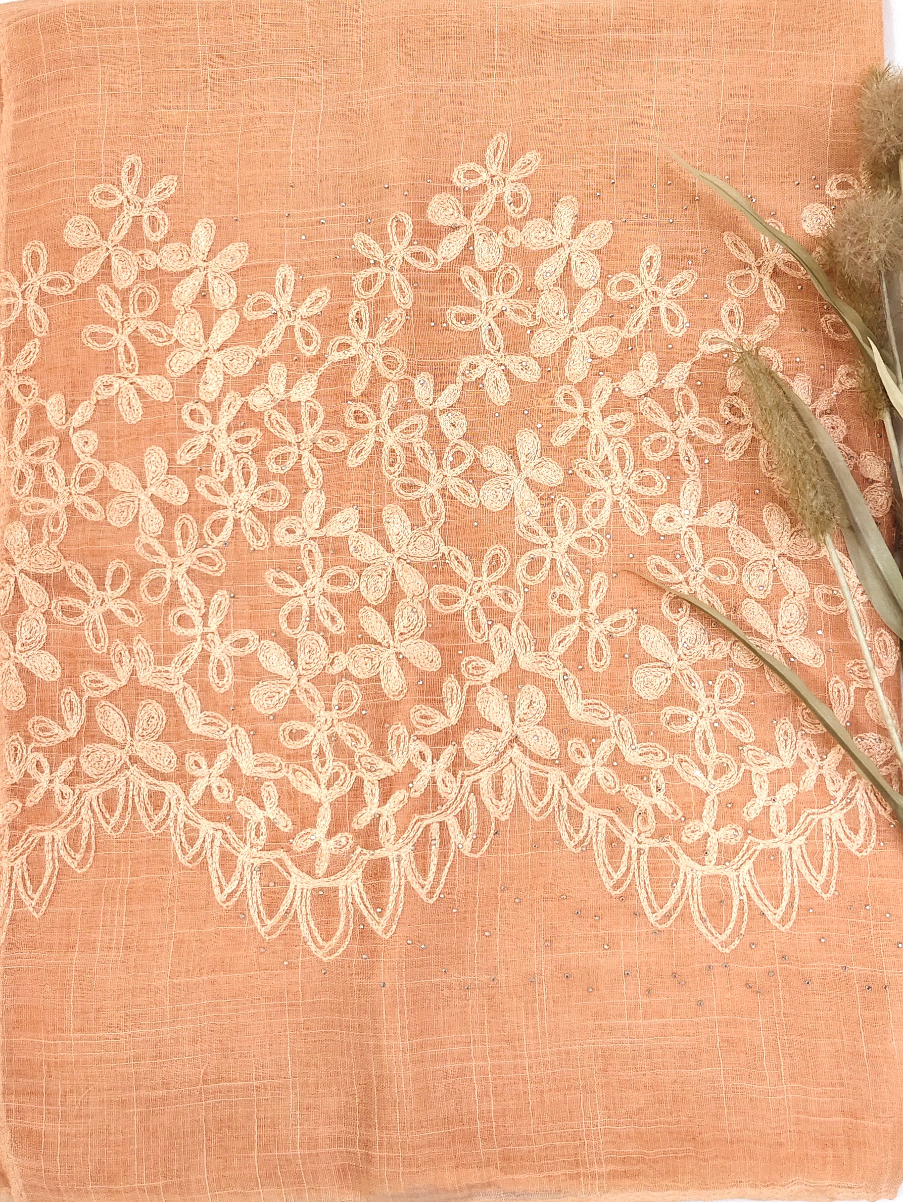 Premium Soft Cotton Embroidery with Crystal Stone