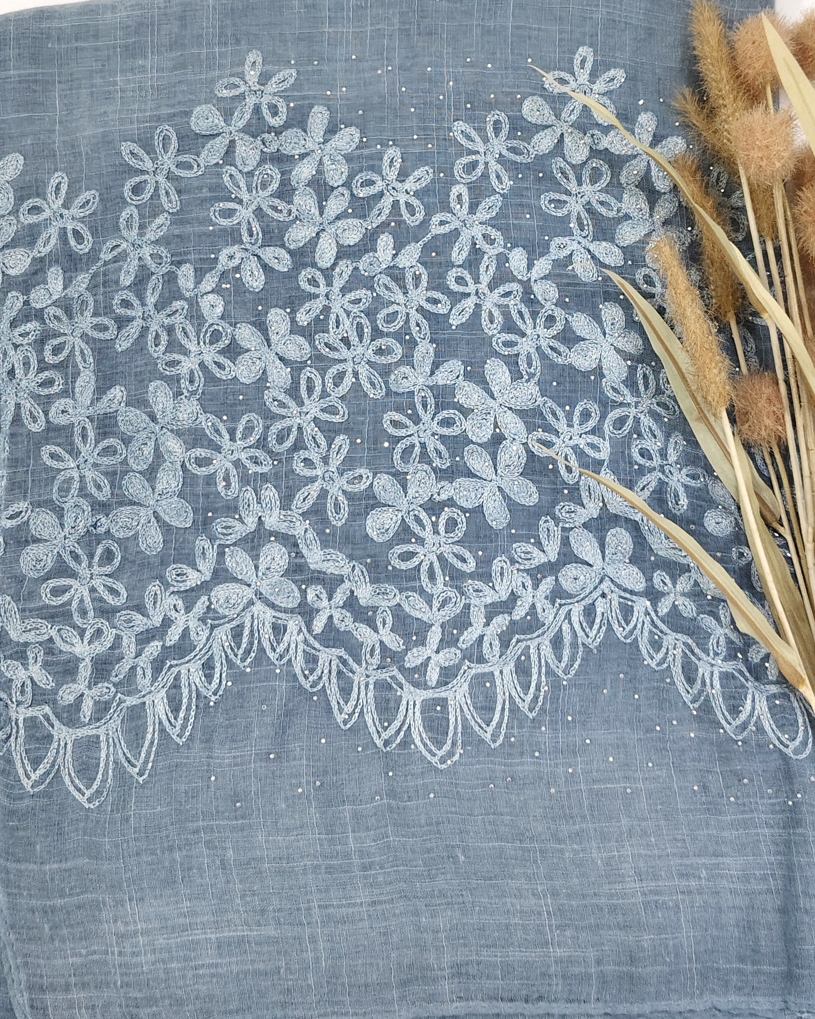 Premium Soft Cotton Embroidery with Crystal Stone