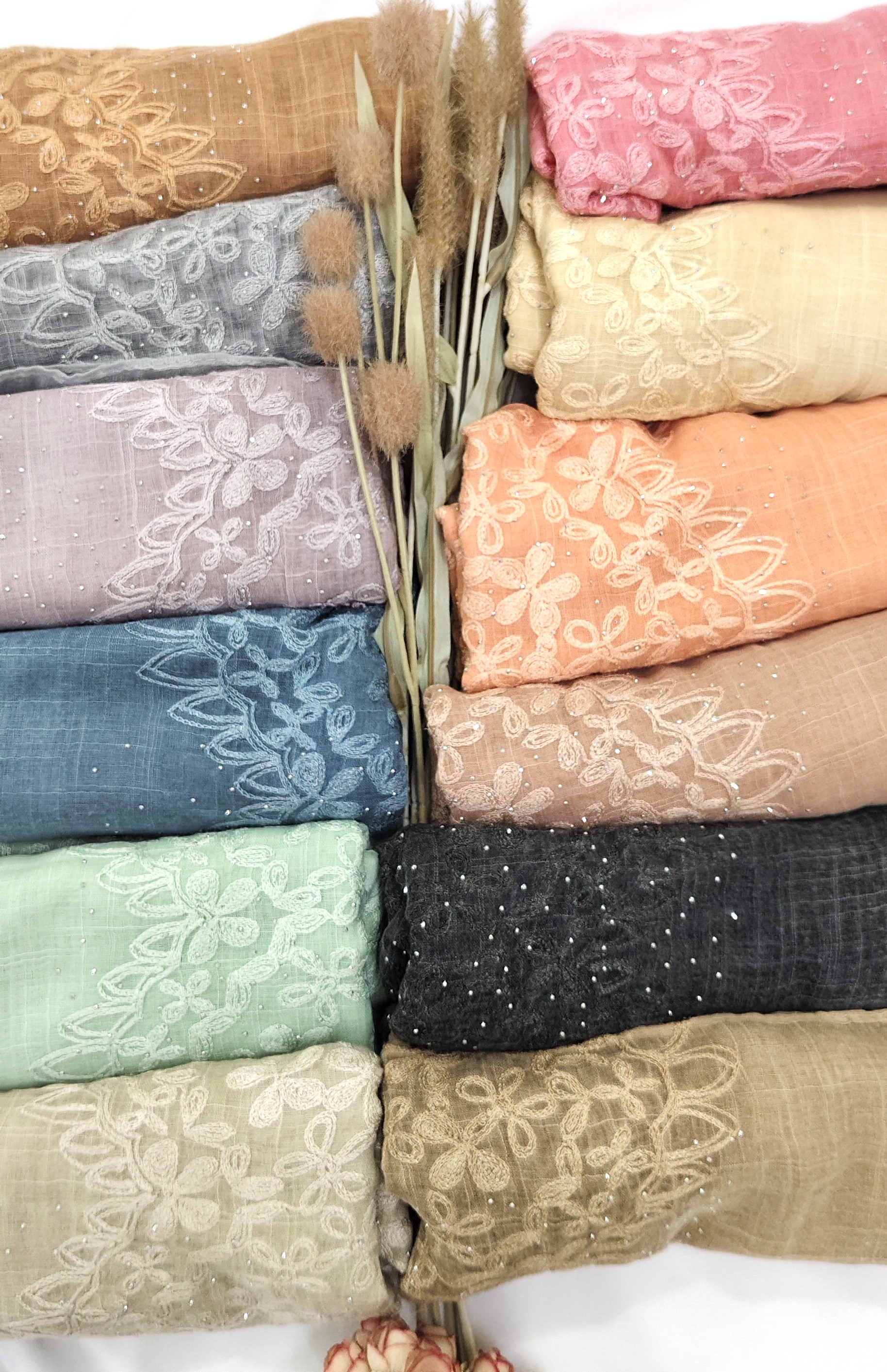 Premium Soft Cotton Embroidery with Crystal Stone