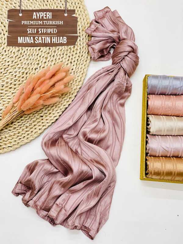 PREMIUM TURKISH SELF STRIPPED MUNA SATIN HIJAB