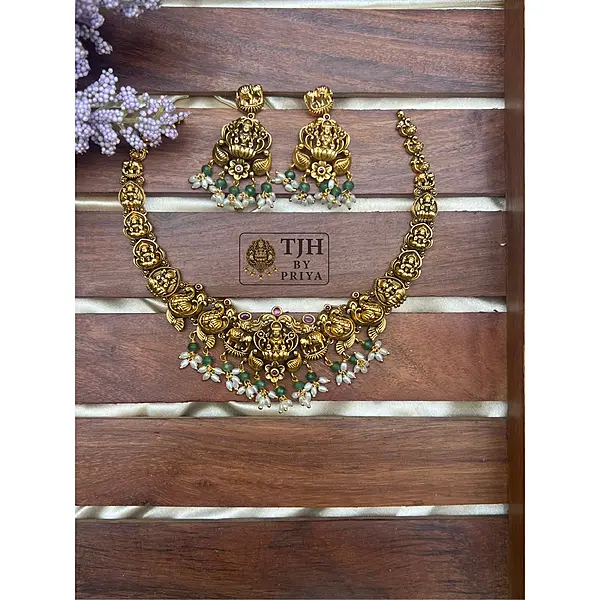 Premium gold alike necklace with Lakshmi and Annam motifs - TJH001 (1)