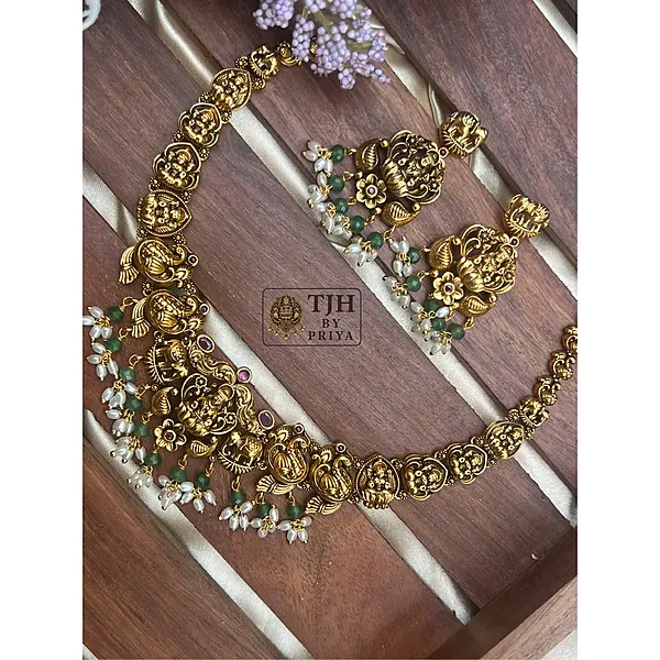 Premium gold alike necklace with Lakshmi and Annam motifs - TJH001 (2)