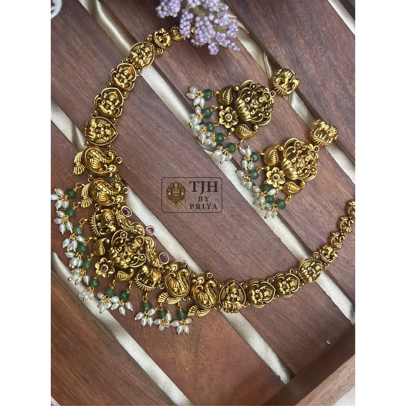 Premium gold alike necklace with Lakshmi and Annam motifs - TJH001 (2)