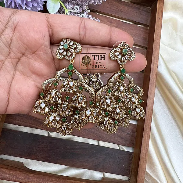 Premium chandelier earrings with sparkling stones Party wear collection - ME001