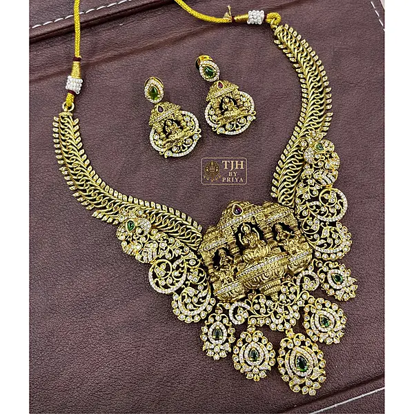Premium quality nakshi temple necklace with stone work - TN002