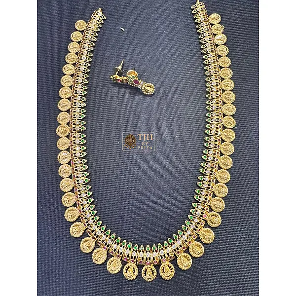 Premium temple jewellery kasumalai coin haram set - TH001