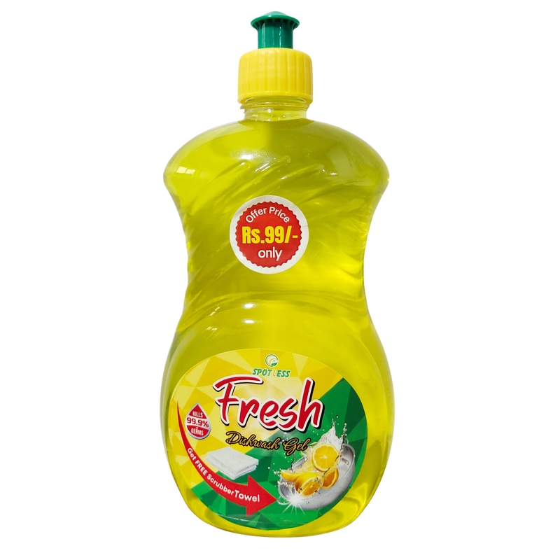 Dishwash Gel 650ml with FREE Scrubber | Tough on grease, gentle on hands, leaves utensils sparkling clean & fresh