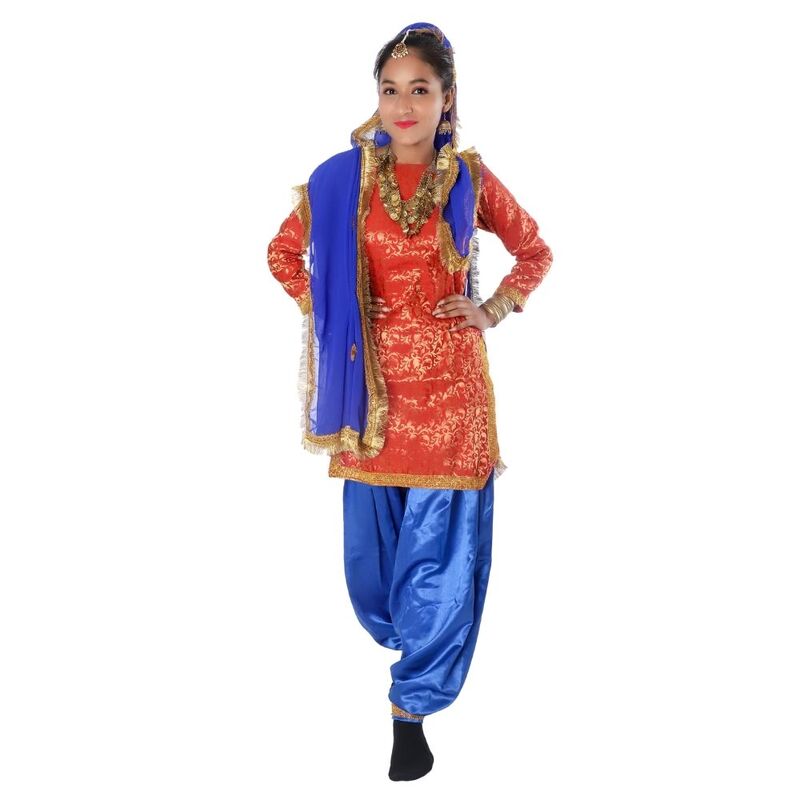 Girls Punjabi Folk Dance Fancy Dress Orange & Blue Girls Punjabi Folk Dance Fancy Dress Orange & Blue