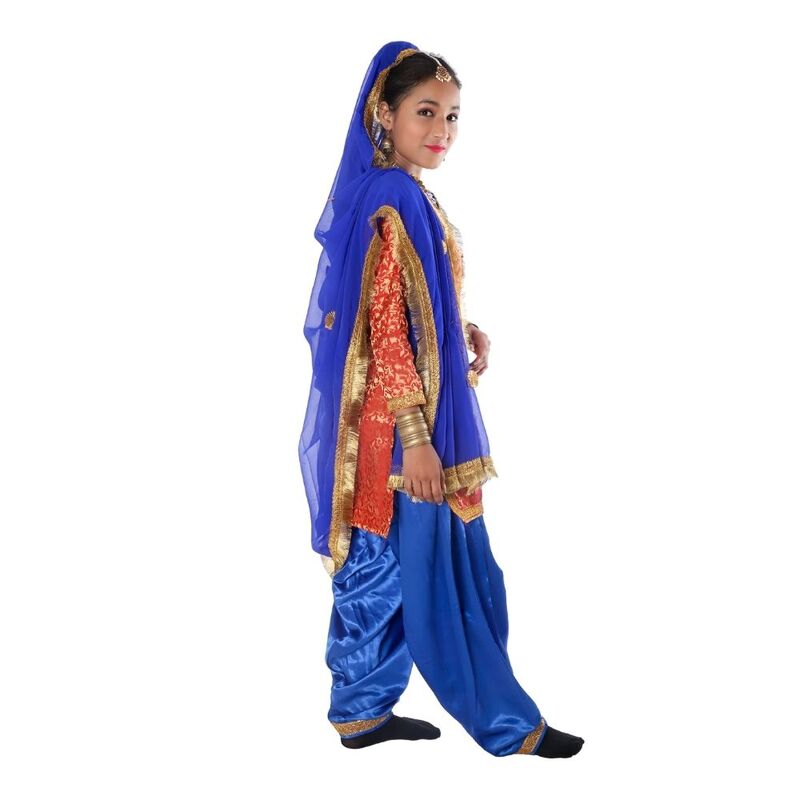Girls Punjabi Folk Dance Fancy Dress Orange & Blue