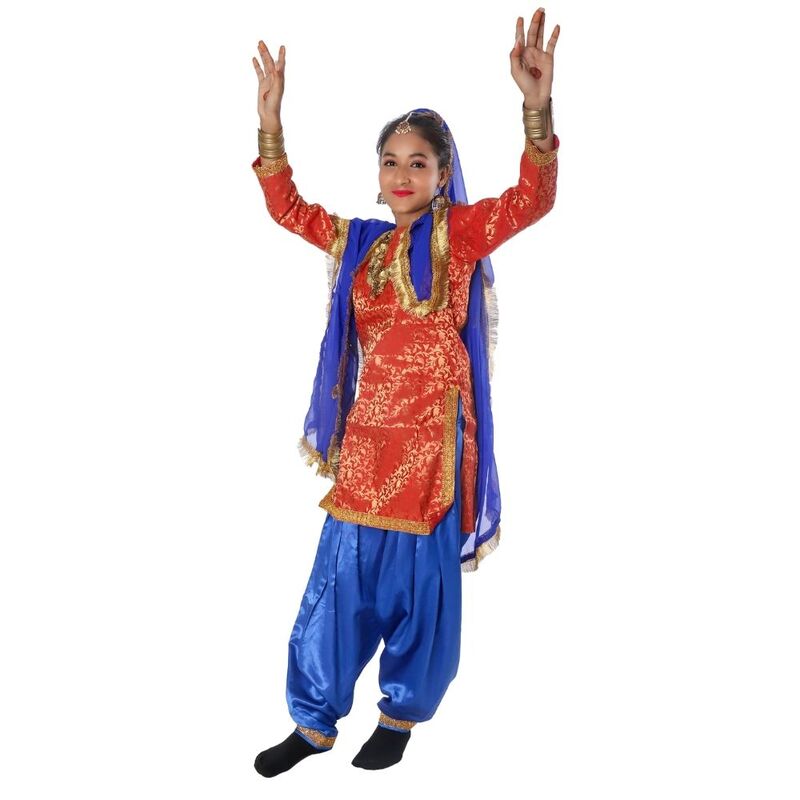 Girls Punjabi Folk Dance Fancy Dress Orange & Blue