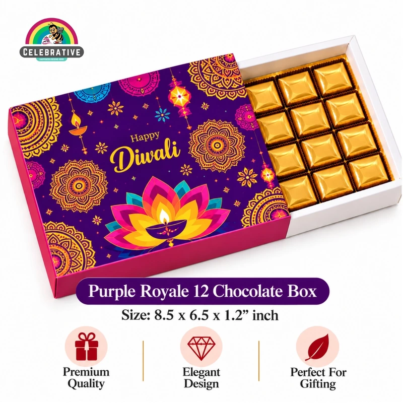 Purple Royale 12 Chocolate Box with Cavity - 8.5x6.5x1.2 Inch