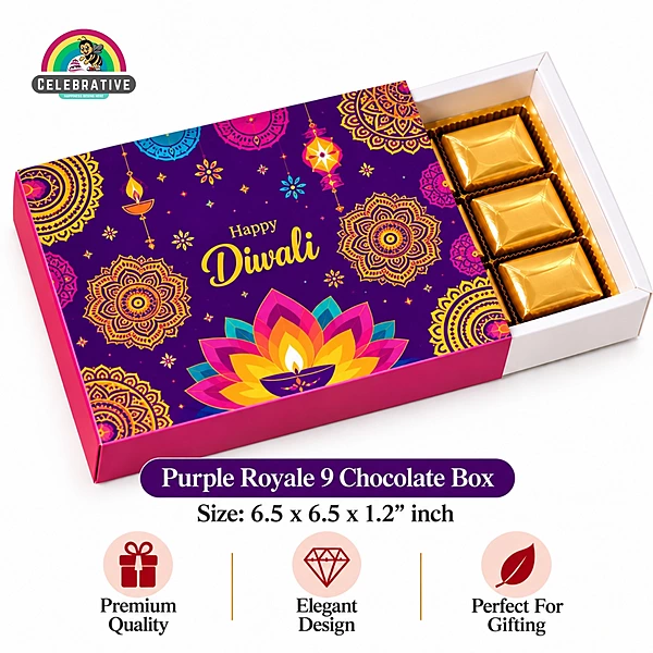 Purple Royale 9 Chocolate Box with Cavity - 6.5x6.5x1.2 Inch