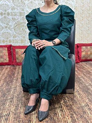 Pure Cotton Gota Patti Co-Ord Set Catalogue 1-BottleGreen