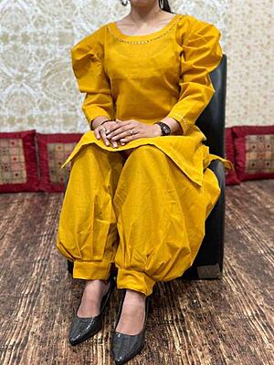 Pure Cotton Gota Patti Co-Ord Set Catalogue 1-Mustard