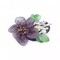 Elegant Purple Floral Beaded Organza Hair Clip