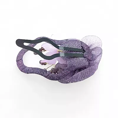 Elegant Purple Floral Beaded Organza Snap Hair Clip