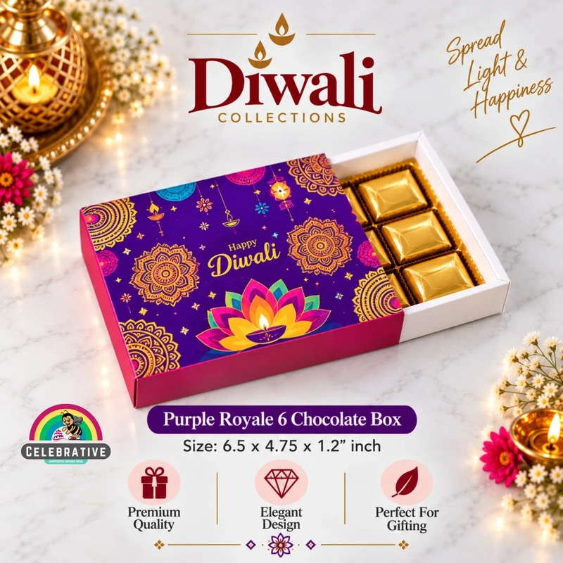 Purple Royale 6 Chocolate Box with Cavity - 6.5x4.75x1.2 Inch