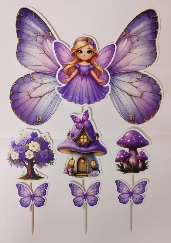 9 Pcs Purple Angel Wing Theme Topper
