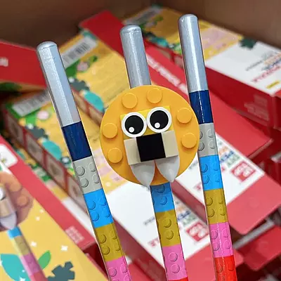 Up Top DIY Puzzle Pencil Mate 3pcs Pencil with LEGO Toy
