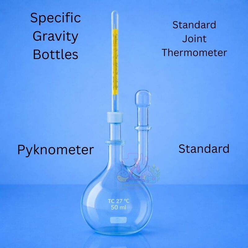 Specific Gravity Bottles with standard joint Thermometer - Pyknometer