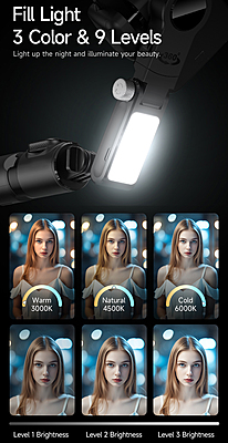 Q19 360° Smartphone Gimbal Stabilizer with AI Face Tracking, Fill Light, Extendable Selfie Stick Tripod