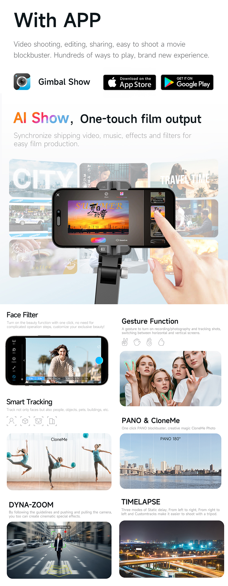 Q19 360° Smartphone Gimbal Stabilizer with AI Face Tracking, Fill Light, Extendable Selfie Stick Tripod