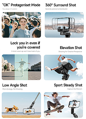 Q19 360° Smartphone Gimbal Stabilizer with AI Face Tracking, Fill Light, Extendable Selfie Stick Tripod