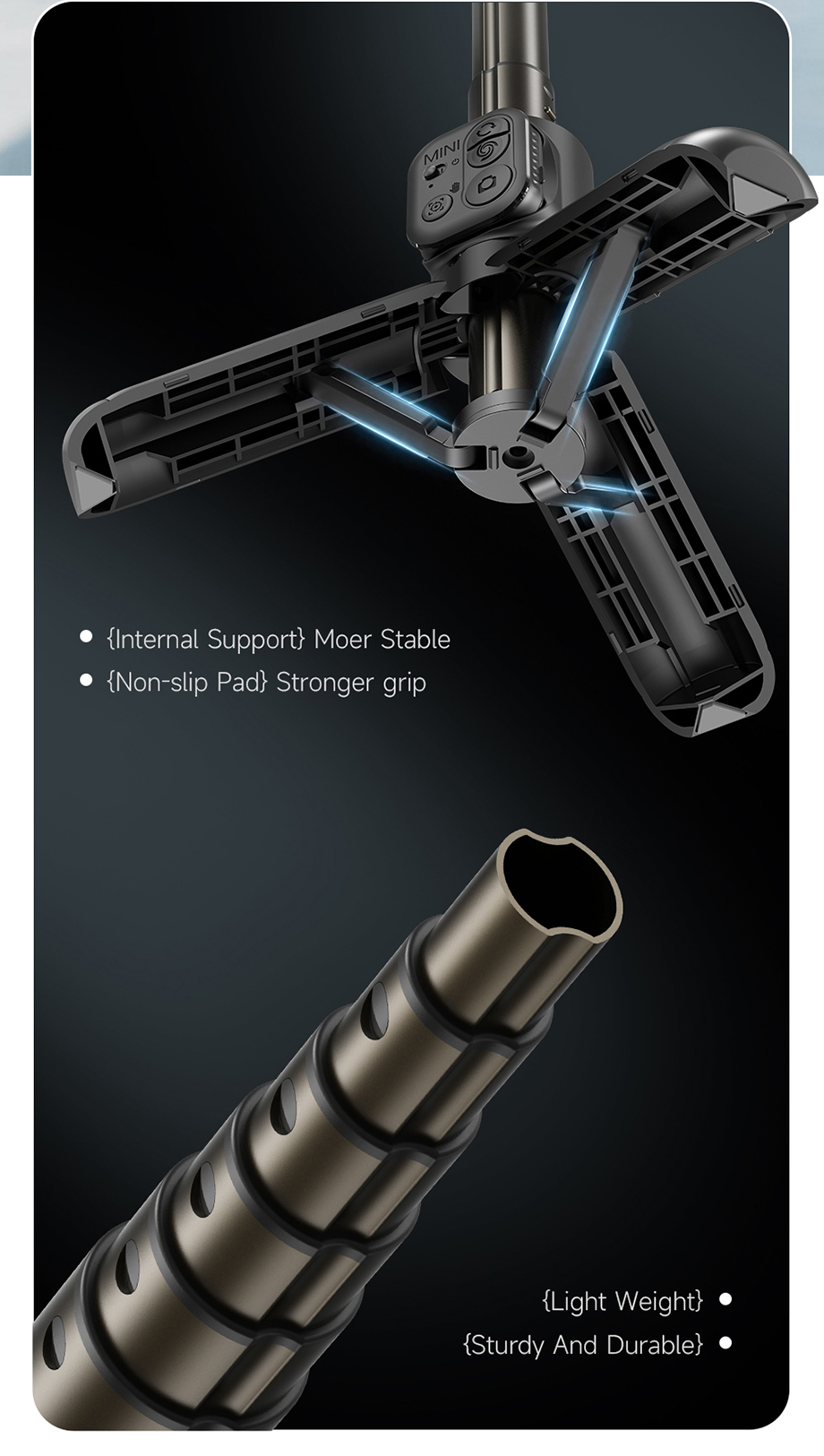 Q19 360° Smartphone Gimbal Stabilizer with AI Face Tracking, Fill Light, Extendable Selfie Stick Tripod