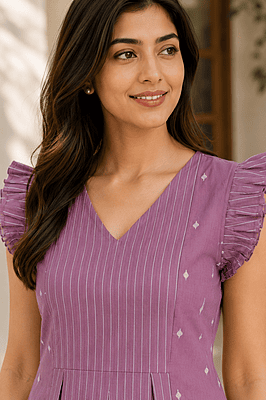 Women's Dusty Mauve Pleated Flutter Sleeve Cotton Blend Short Top Women's Dusty Mauve Pleated Flutter Sleeve Cotton Blend Short Top