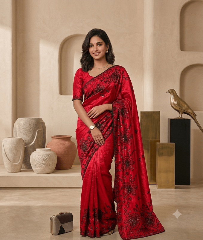 Myra Space Silk Black Embroidered Saree
