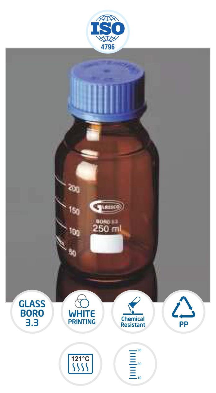 Screw Cap Bottle 100ml, AMBER WM with Pouring Ring, INF