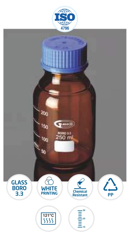 Screw Cap Bottle 100ml, AMBER WM with Pouring Ring, INF