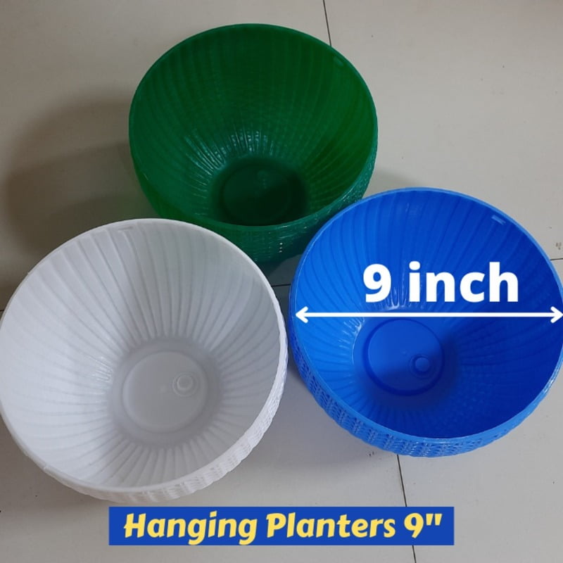 (Pack of 3) 9" Round Multi color Plastic Flower Hanging Pot for Balcony with Hanging Chain