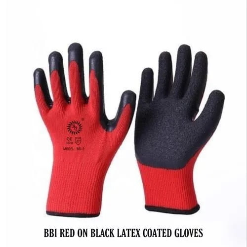 Red and Black Safety PU Coated Glove.