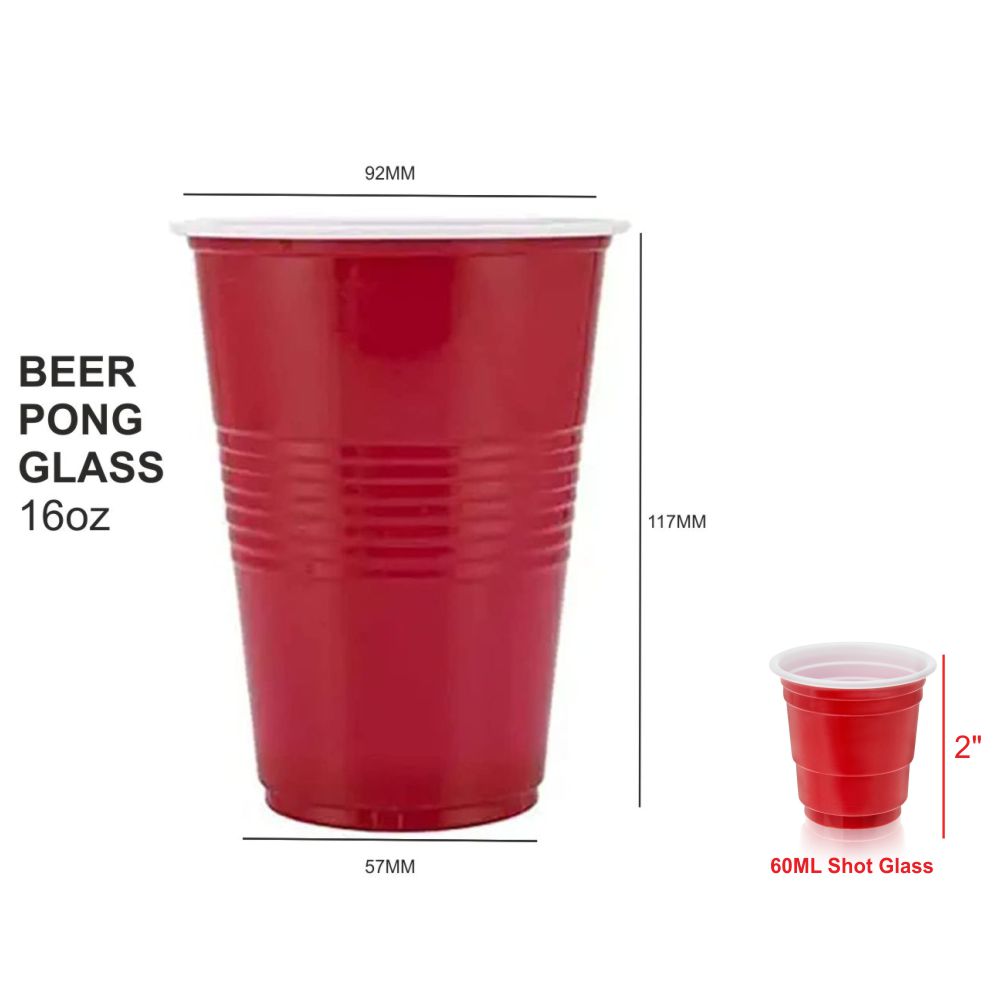 The Magic Balloons- Beer Pong Glasses Combo Pack 30 Pieces of 450 ml Drinking Glasses and 10 Pieces of 60 ml Red Shot Glasses for Bachelor Cocktails Christmas and New Year Parties 40 Pieces 181599