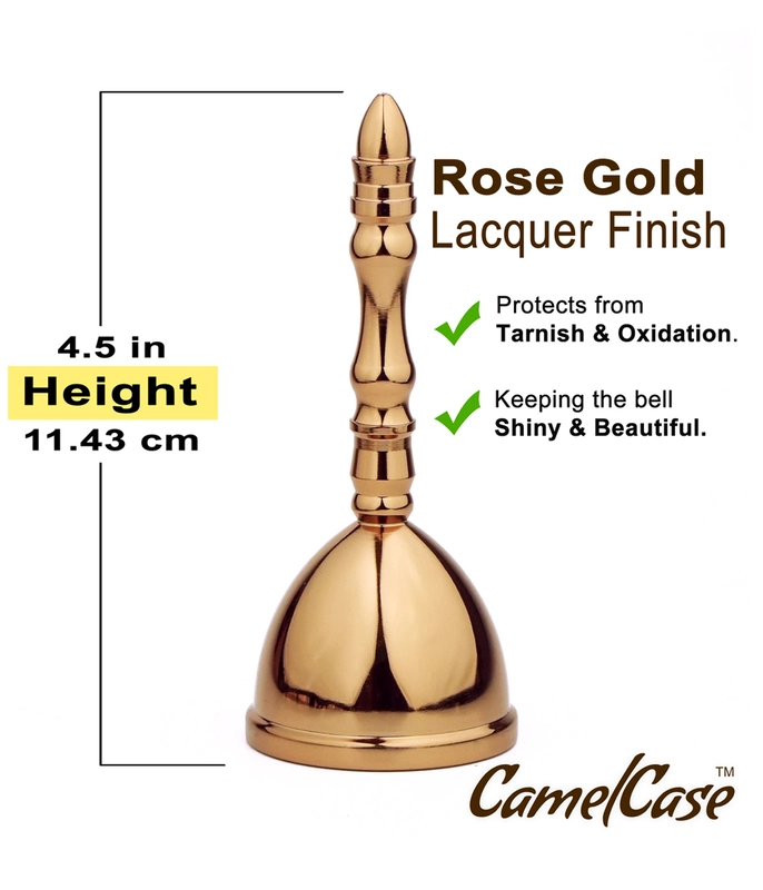 CamelCase 15 Pcs 100% Pure  Brass Pooja Bell (4.5 Inch) - Gold & Rose Gold Lacquer Finishes (Dhwani)