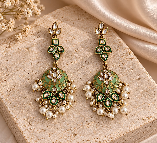 Green Dual Tone Pachi Kundan Earrings