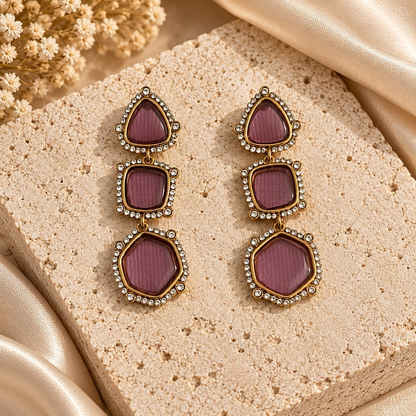 Pink Clear Stone Earrings
